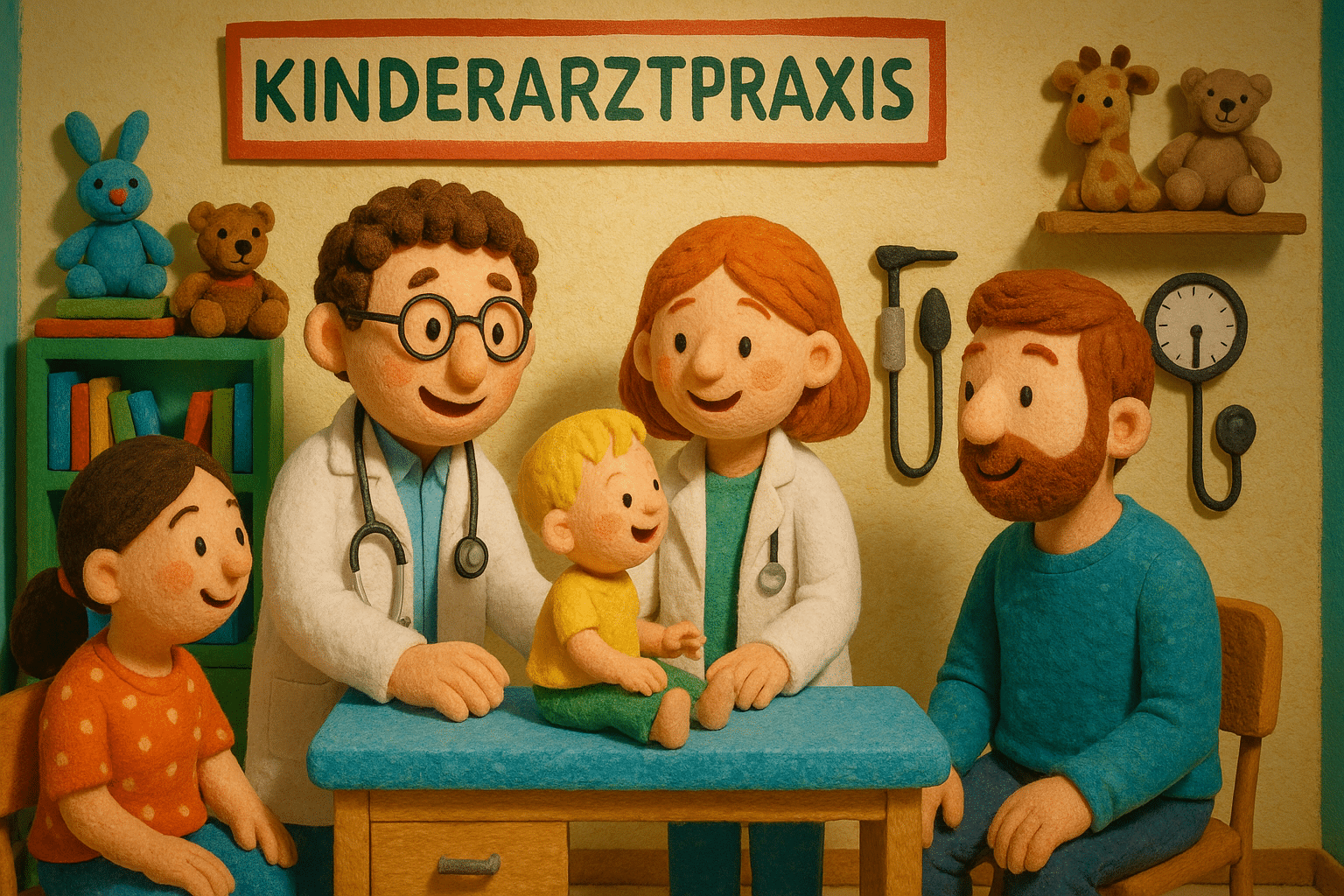 Kinderarzt und Kinderärztin in Pinneberg betreuen Kind in vertrauensvoller Praxisatmosphäre