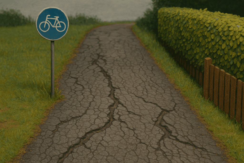 Maroder und beschädigter Radweg im Kreis Pinneberg als Beispiel für Investitionsstau