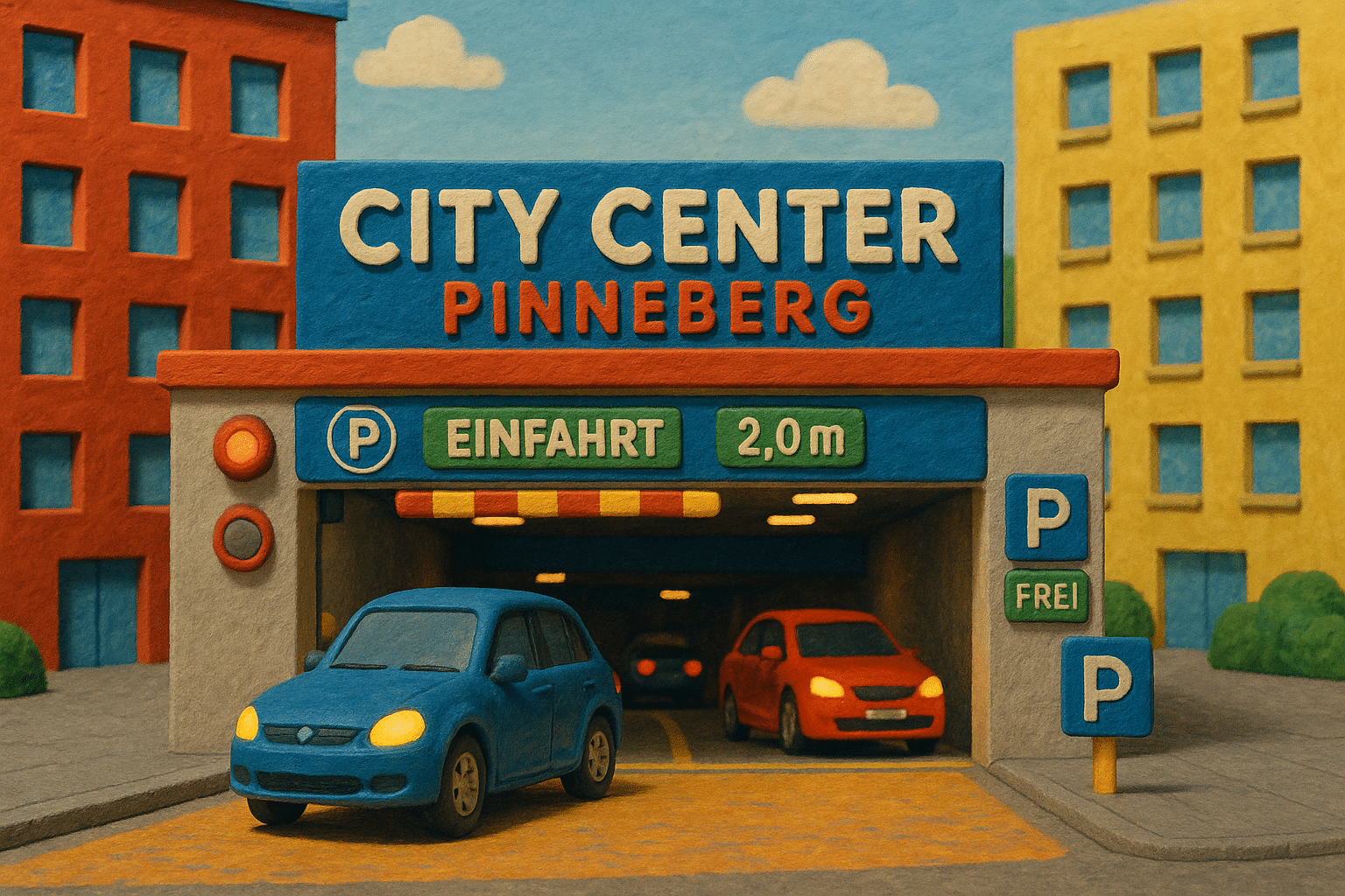 Tiefgarage im City Center Pinneberg mit Einfahrt und moderner Parkleitanlage – zentral und sicher parken in Pinneberg